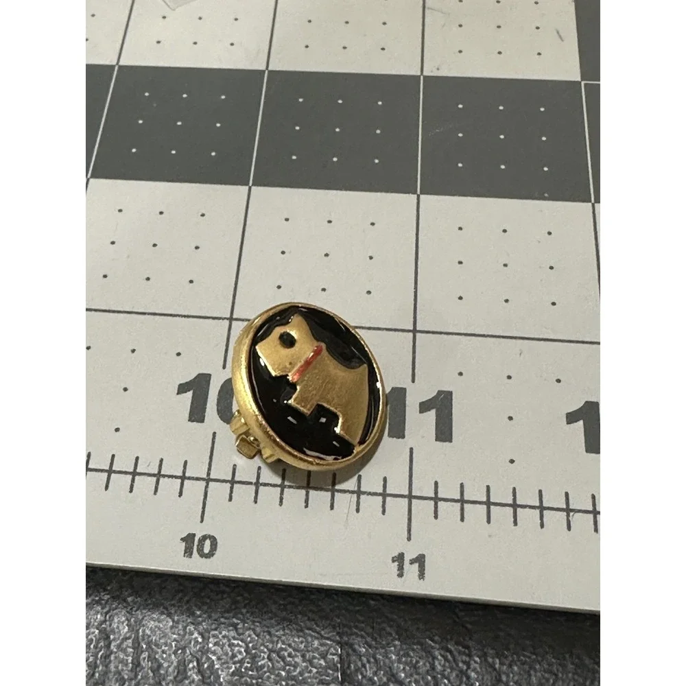 Vintage Black Enamel Dog Button Earrings Gold Tone‎ Accent Red Collar READ